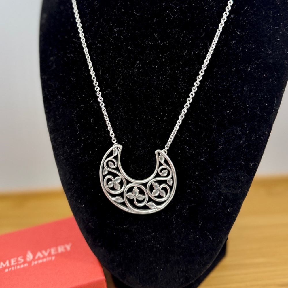JAMES AVERY Sterling Silver Crescent Moon Leaf Vine Necklace; RETIRED